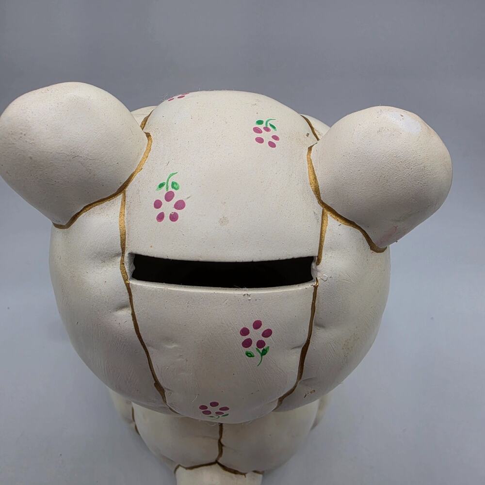 Vintage 1987 Lefton Teddy Bear Coin Bank Pink Floral Nursery Decor 6 Inch Flawed - Picture 6 of 14